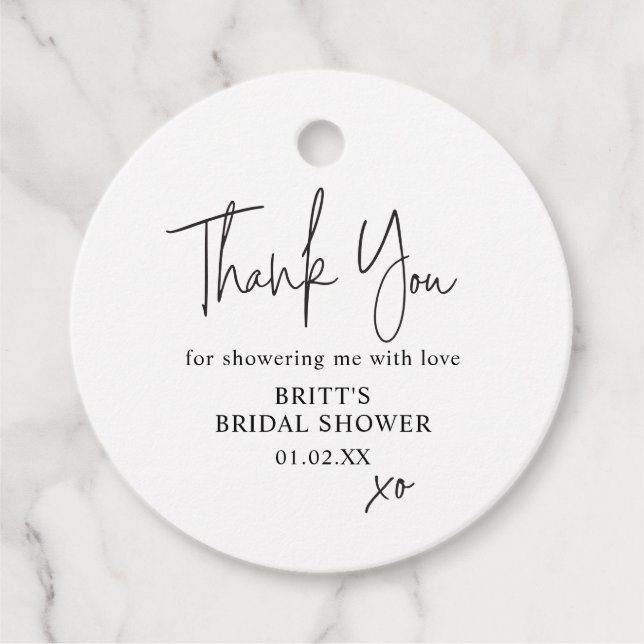 Modern Bridal Shower Favour Thank You Tag  (Front)