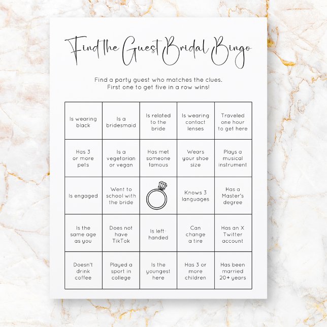 Modern Bridal Shower Find The Guest Bingo Game (Creator Uploaded)