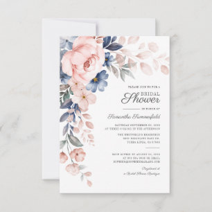 Modern Bridal Shower Pink Blue Watercolor Bloom Invitation