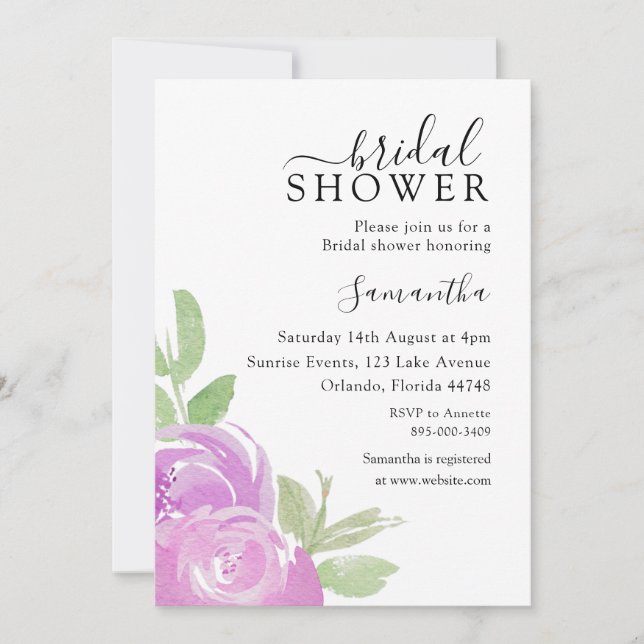 Modern Bridal Shower Pink Rose Watercolor  Invitation (Front)