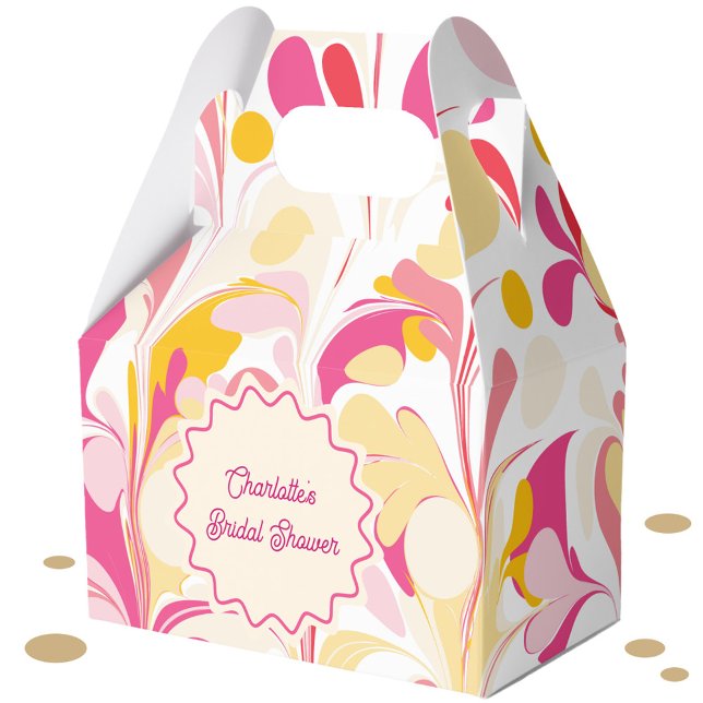 Modern Bridal Shower Retro Abstract Pink Wavy Favor Box (Modern abstract groovy abstract wavy personalized bridal shower party favor box)