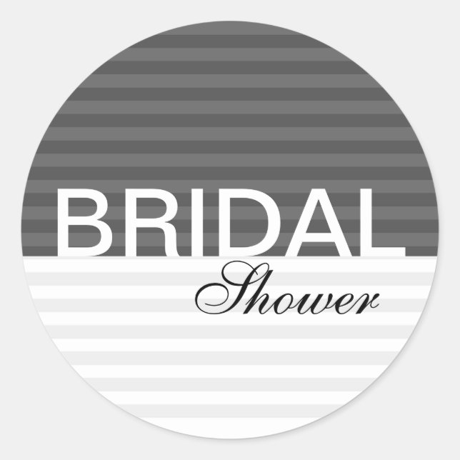 Modern Bridal Shower Stickers::Black Stripes Classic Round Sticker (Front)