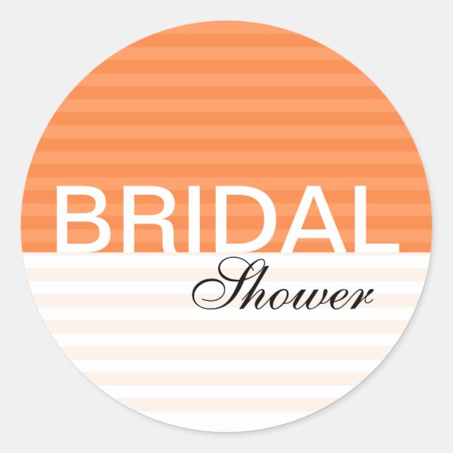 Modern Bridal Shower Stickers::Orange Stripes Classic Round Sticker (Front)