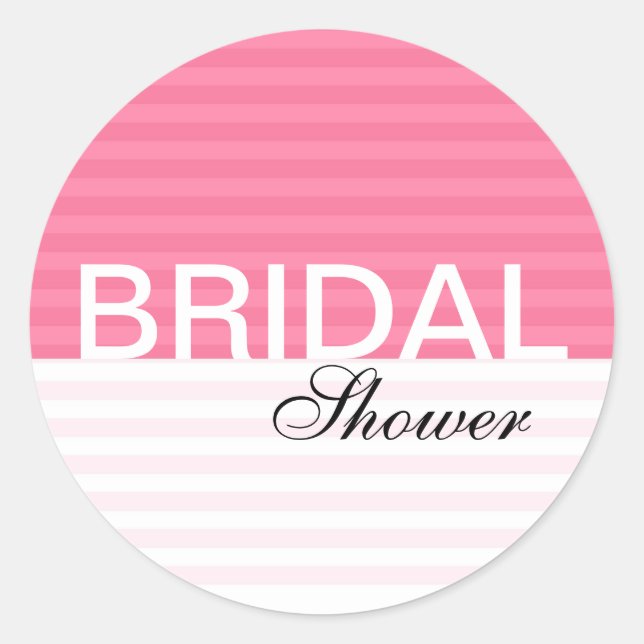 Modern Bridal Shower Stickers::Pink Stripes Classic Round Sticker (Front)
