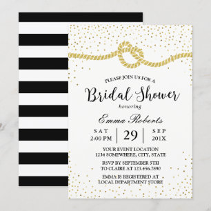 Modern Bridal Shower Tying the Knot Gold Confetti Invitation