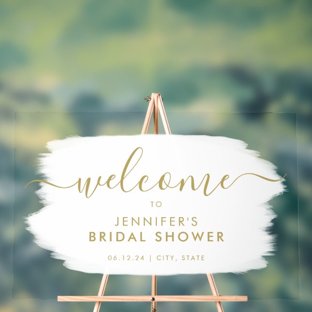 Modern Bridal Shower Welcome Gold White Paint Acrylic Sign (Neutral)