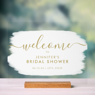 Modern Bridal Shower Welcome Gold White Paint Acrylic Sign