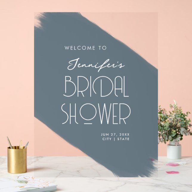 Modern Bridal Shower Welcome Paint Dusty Blue Acrylic Sign (Wedding)