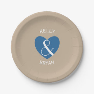 Modern Bride and Groom Navy Blue Heart Z06 Paper Plate