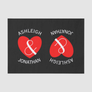 Modern Bride and Groom Red Heart Curved Text A65 Tissue Paper