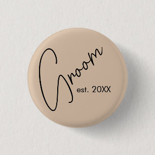 Modern Bride Beige + Black Script 1 Inch Round Button