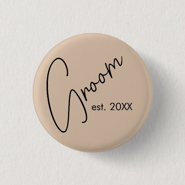 Modern Bride | Beige + Black Script 1 Inch Round Button (Front)