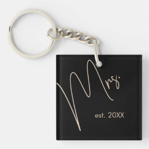 Modern Bride   Beige + Black Script Keychain