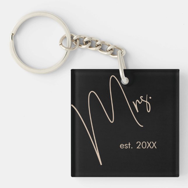 Modern Bride | Beige + Black Script Keychain (Front)