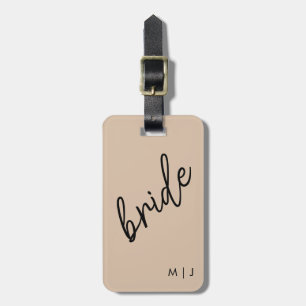 Modern Bride   Beige + Black Script Luggage Tag