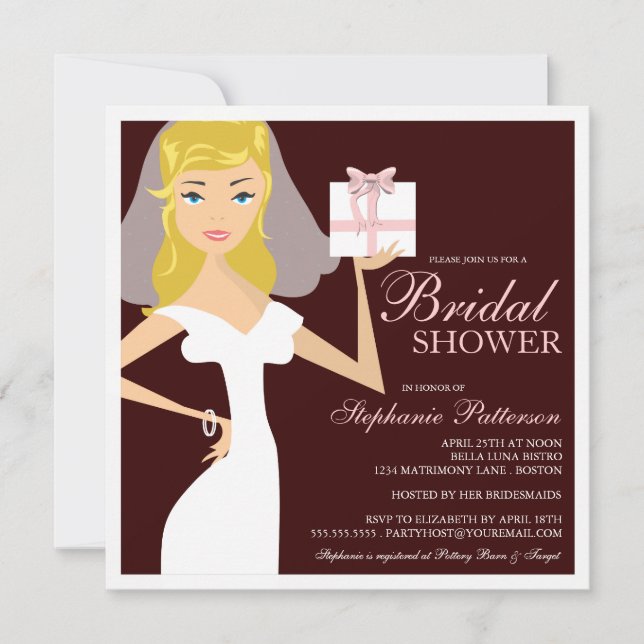 Modern Bride Bridal Shower Pink & Brown Invitation (Front)