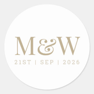 Modern Bride Groom Gold Monogram White Classic Round Sticker