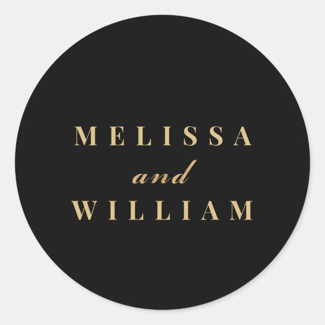 Modern Bride Groom Names Typography Sticker Seal (Front)
