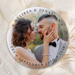 Modern Bride Groom Simple Photo Wedding 2 Inch Round Button<br><div class="desc">Add the finishing touch to your wedding with these modern and simple custom photo buttons. Perfect as wedding favours to all your guests . Customize these wedding buttons with your favourite engagement photo, newlywed photo, and personalize with name and date. See our wedding collection for matching wedding favours, newlywed gifts,...</div>