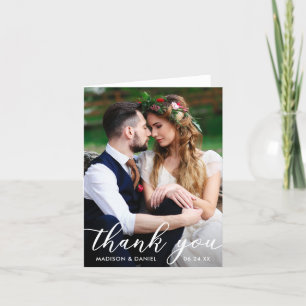 Modern Bride Groom Wedding Photo Thank You Note Card