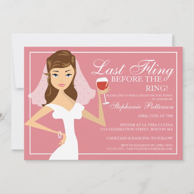 Modern Bride Last Fling Bachelorette Party Invitation (Front)