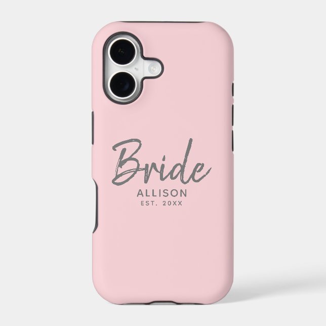 Modern Bride Script Blush Pink Grey Personalized  (Back)