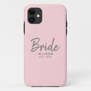 Modern Bride Script Blush Pink Grey Personalized  iPhone 11 Case