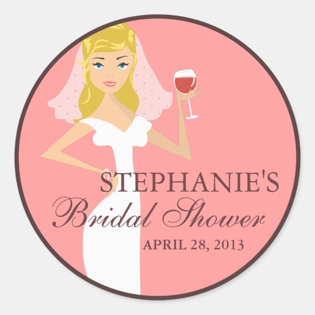 Modern Bride Wine Theme Bridal Shower Favour Classic Round Sticker (Front)