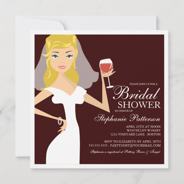 Modern Bride Wine Theme Bridal Shower Invitation (Front)