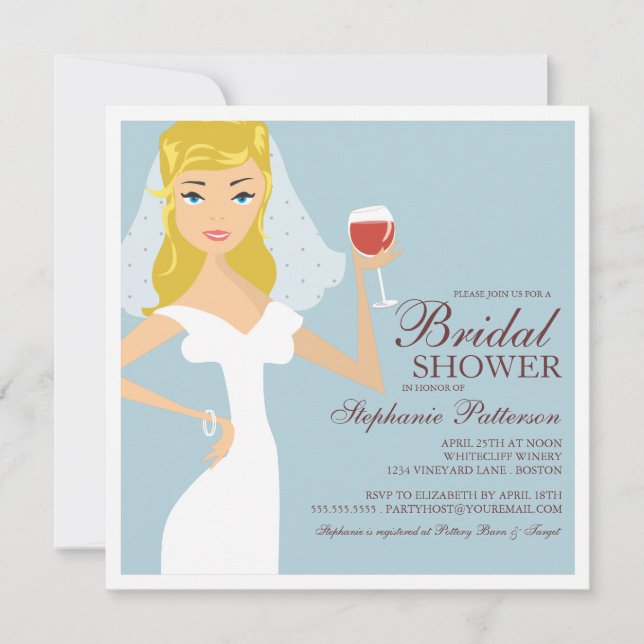 Modern Bride Wine Theme Bridal Shower Invitation (Front)