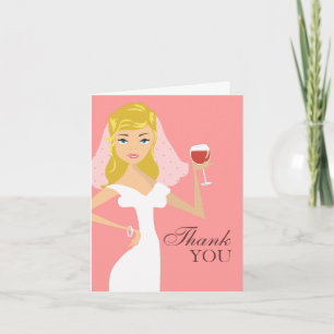 Modern Bride Wine Theme Thank You Card Pink