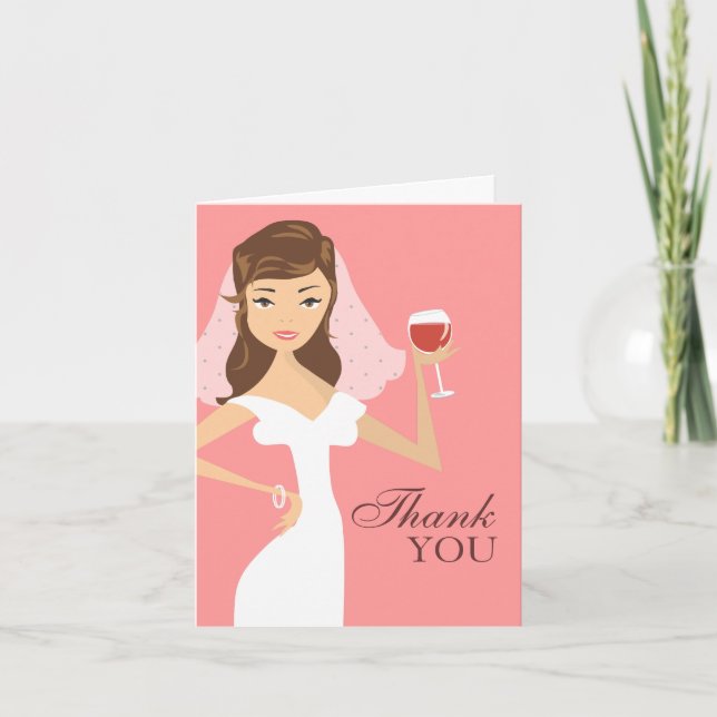 Modern Bride Wine Theme Thank You Card | Pink (Front)