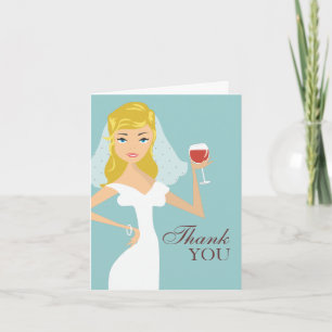 Modern Bride Wine Theme Thank You Card   Teal