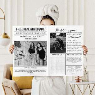 Modern Bridemaids Proposal Newspaper Flower Wrap Invitation