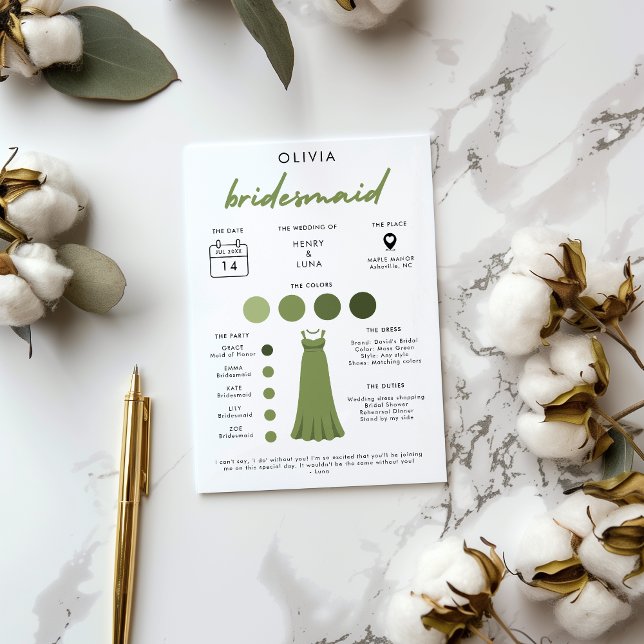 Modern Bridesmaid Bridal Party Info Card (Creator Uploaded)