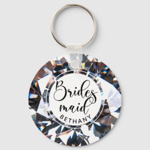Modern Bridesmaid Diamond Script Personalized Keychain