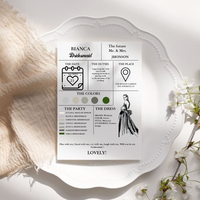 Modern Bridesmaid info card bridal party  card  (Creator Uploaded)