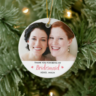 Modern Bridesmaid Photo Personalized Ceramic Ornament