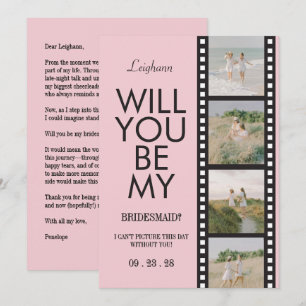 Modern Bridesmaid Photo Proposal Pink Reel Invitation