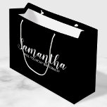 Modern Bridesmaid Proposal Large Gift Bag<br><div class="desc">Modern Bridesmaid Proposal Gift Bag
features personalized bridesmaid's name in white modern script font style on black background.

Also perfect for maid of honour,  flower girl,  groomsman,  best man and ring bearer.</div>