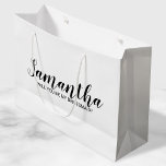 Modern Bridesmaid Proposal Large Gift Bag<br><div class="desc">Modern Bridesmaid Proposal Gift Bag
features personalized bridesmaid's name in black modern script font style on white background.

Also perfect for maid of honour,  flower girl,  groomsman,  best man and ring bearer.</div>