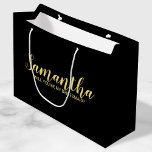 Modern Bridesmaid Proposal Large Gift Bag<br><div class="desc">Modern Bridesmaid Proposal Gift Bag features personalized bridesmaid's name in gold modern script font style on black background. Also perfect for maid of honour, flower girl, groomsman, best man and ring bearer. Please Note: The foil details are simulated in the artwork. No actual foil will be used in the making...</div>