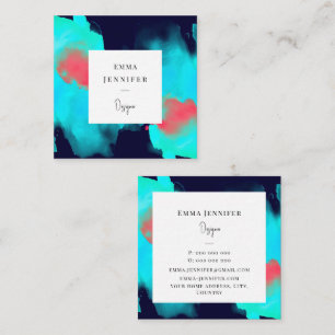 Modern Bright Abstract blue Painted Pattern  Square Business Card