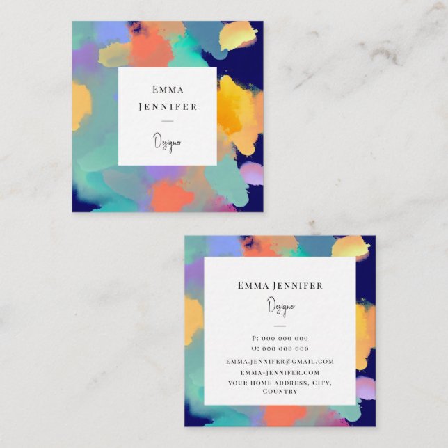 Modern Bright Abstract Pink Painted Pattern  Square Business Card (Front/Back)