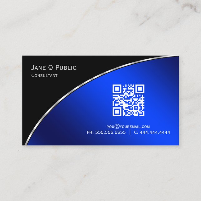Modern  Bright Blue QR Elegant Professional Business Card (Front)
