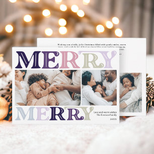 Modern bright bold Christmas family 4 photos Holiday Card