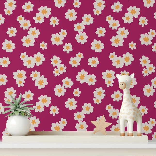 Modern Bright Bold White Flowers Purple Pattern Wallpaper (Creator Uploaded)
