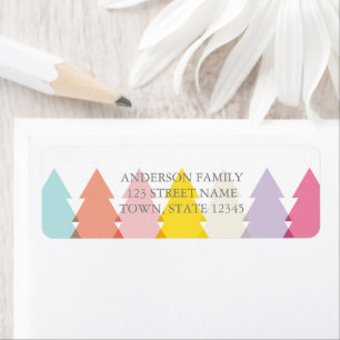 Modern Bright Christmas Trees Return Address Label