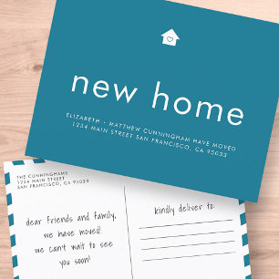 Modern Bright Colour Minimalist New Home Announcement Postcard