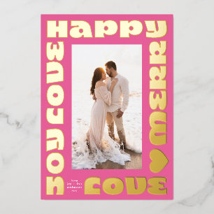 modern bright colourful   christmas blush one phot foil holiday card